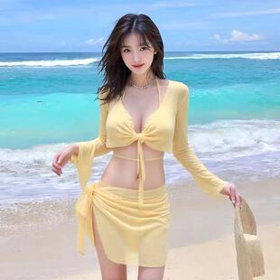 bikini比基尼分体三件套游泳衣女韩国性感度假网红温泉海边泳装女