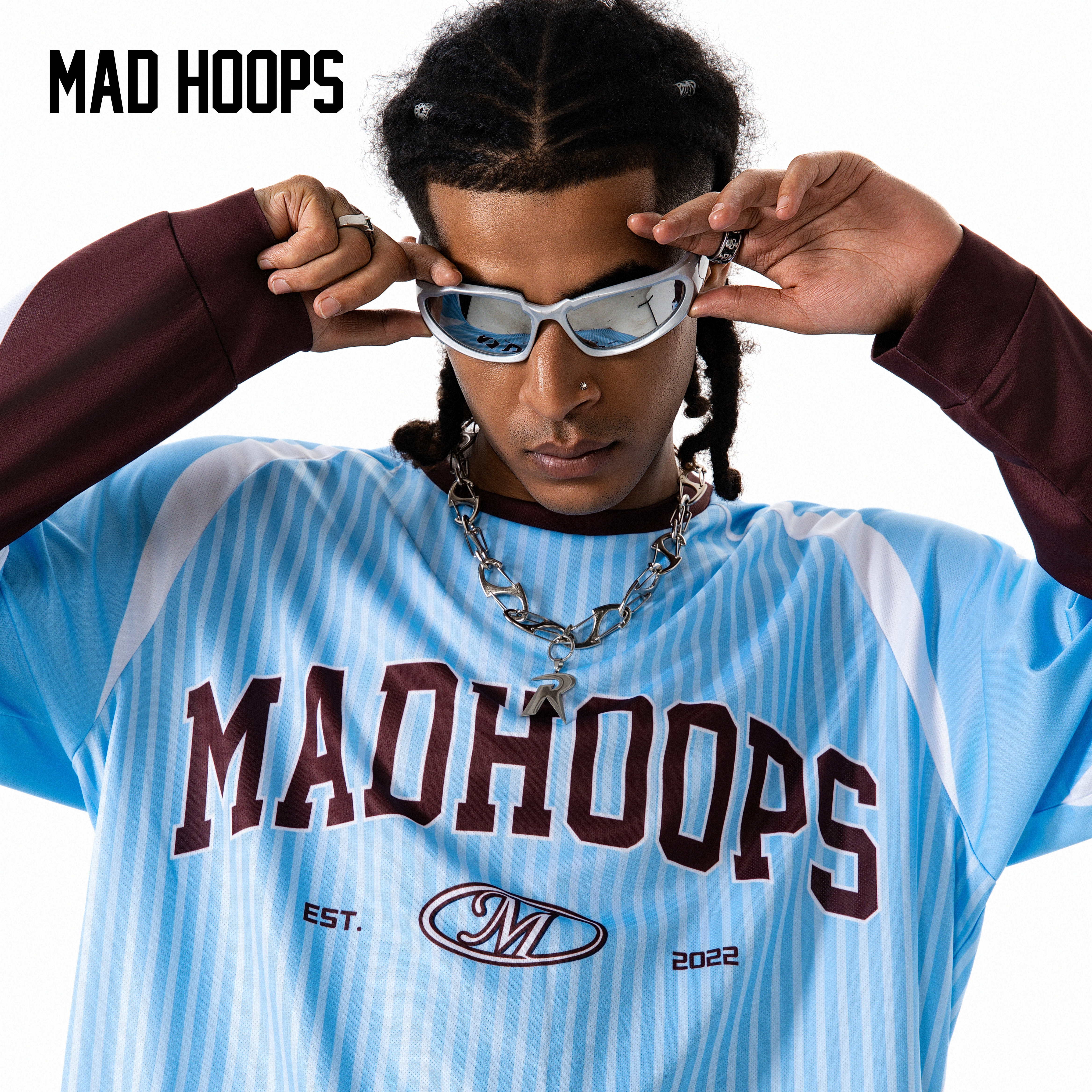 Madhoops拼接条纹复古运动长袖图片