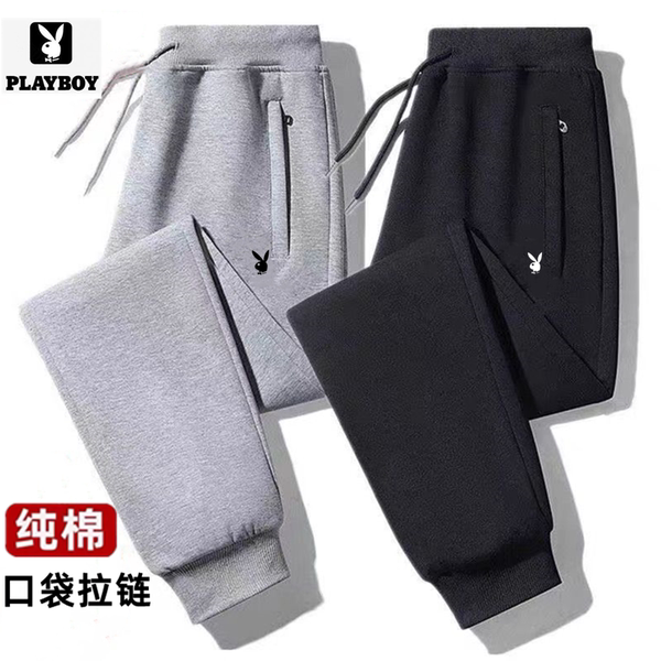男加绒加厚直筒大码 PLAYBOY 纯棉运动裤 束脚卫裤 花花公子秋冬季 子