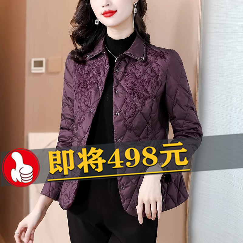 钉珠刺绣羽绒服女妈妈秋冬棉衣