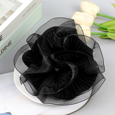 黑色网纱大肠发圈雪纺+欧根纱