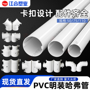 PVC哈弗管明管扣槽两片式卡扣接头采暖保温暖气管通信电缆保护管