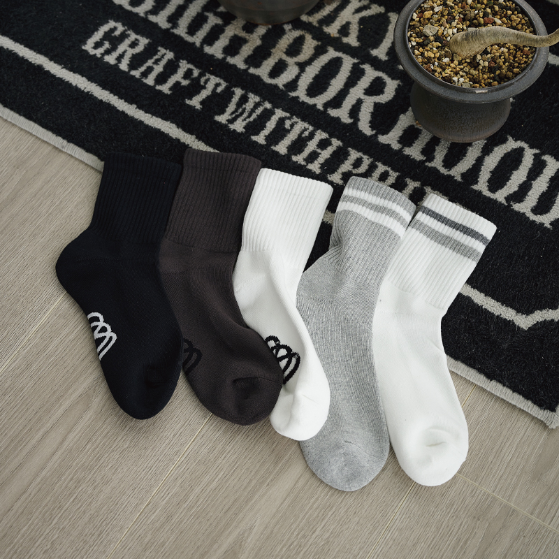 BOHRHOO波户24SS春夏百搭舒适毛巾底纯色logo短袜撞色条纹袜男女