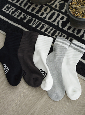 BOHRHOO波户24SS春夏百搭舒适毛巾底纯色logo短袜撞色条纹袜男女