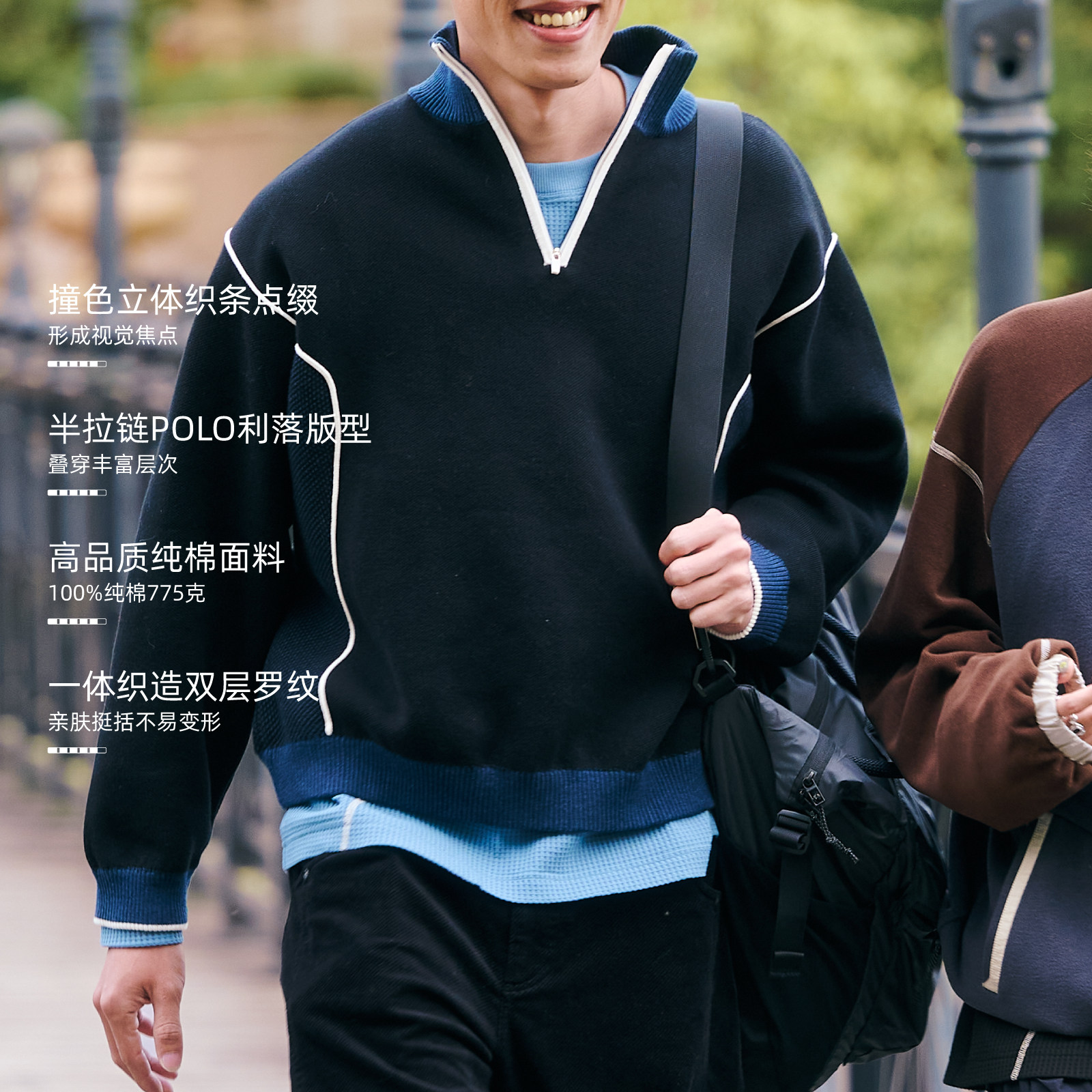 BOHRHOO重磅纯棉半拉链POLO衫