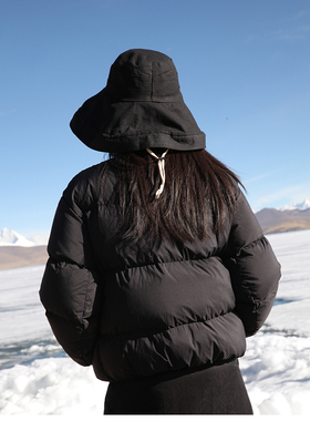 吉然设计冬短款面包服超保暖设计感经典黑色羽绒服95%鹅绒