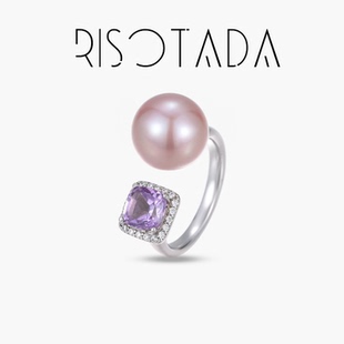 可调节紫晶珍珠戒指 能量守护