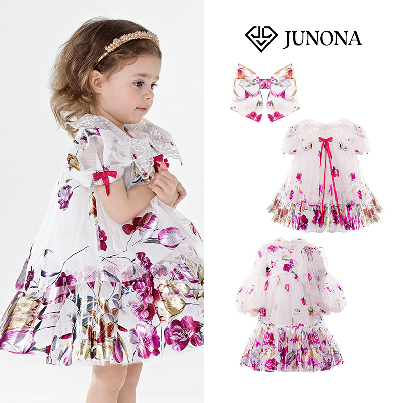 大熊家 Junona亲子装礼服裙女童女宝宝周岁花箔印花公主连衣裙