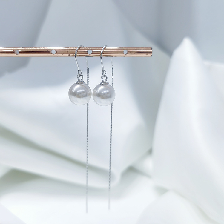 新款s925纯银珍珠防丢耳线长款高级感耳环百搭耳饰气质耳坠防过敏