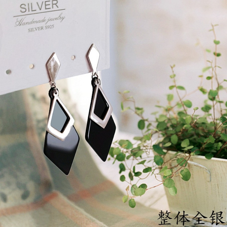 通体S925纯银耳坠简约黑玛瑙菱形耳环女气质耳饰轻奢高级感耳钉,饰品/流行首饰/时尚饰品新,银饰耳饰,淘宝优惠券,粉丝福利购,淘宝优惠卷