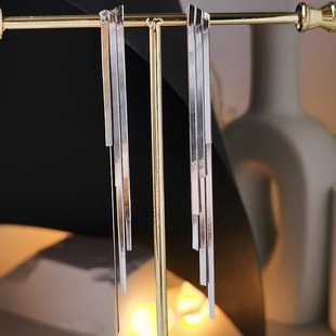 流苏耳钉扁蛇骨链耳饰长款 女通体s925纯银宽版 爆款 耳环通勤OL新款