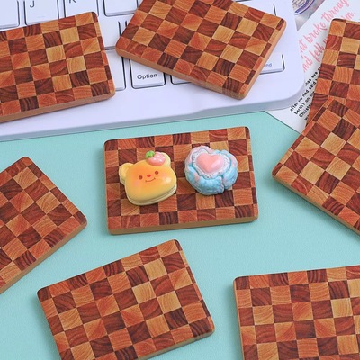 娃娃屋微缩食玩配件仿古咖色diy手工奶油胶捏捏棋盘格菜板