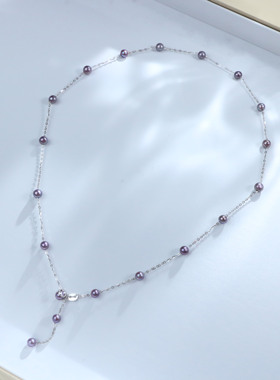 【可乐优选】S925银稀有色4-5mm蓝莓紫淡水珍珠满天星项链 长约50