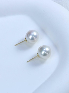 【可乐优选】18k金11-12mm正圆极光淡水珍珠耳钉