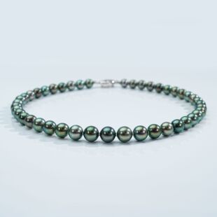【可乐优选】 S925银8.1-10.9mm海水大溪地孔雀绿珍珠项链（吉尔