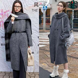 毛呢外套气质 双面双穿羊毛长款 王玉雯同款 羊毛大衣商场专柜同款