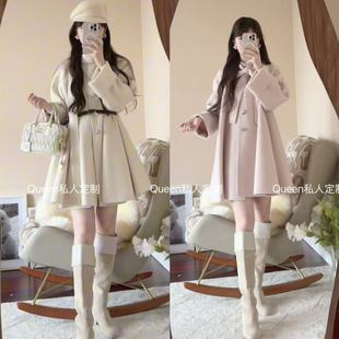 石原里美同款S家斗篷羊绒大衣商场专柜同款蝴蝶结2025冬季新款