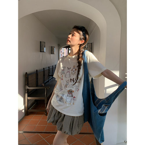 好看哟～卡通印花宽松韩版圆领女生短袖T恤