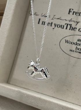 925纯银韩版小众设计感复古CNC小马项链韩式风时髦简约锁骨链