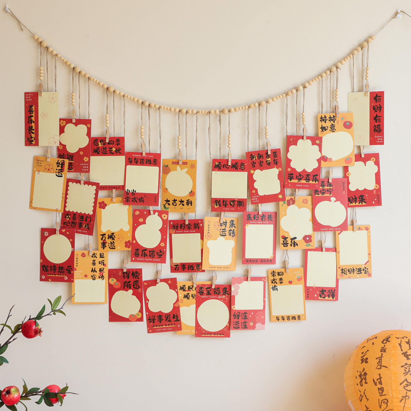 可书写diy卡片展示照片墙麻绳木夹串珠创意新年喜庆装饰祝福墙贴,家居饰品,壁饰,淘宝优惠券,粉丝福利购,淘宝优惠卷
