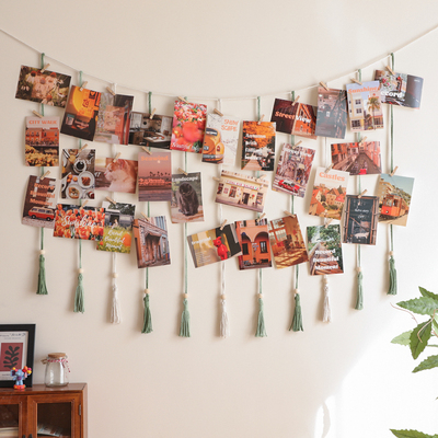 卡片收纳装饰挂毯手工编织照片墙