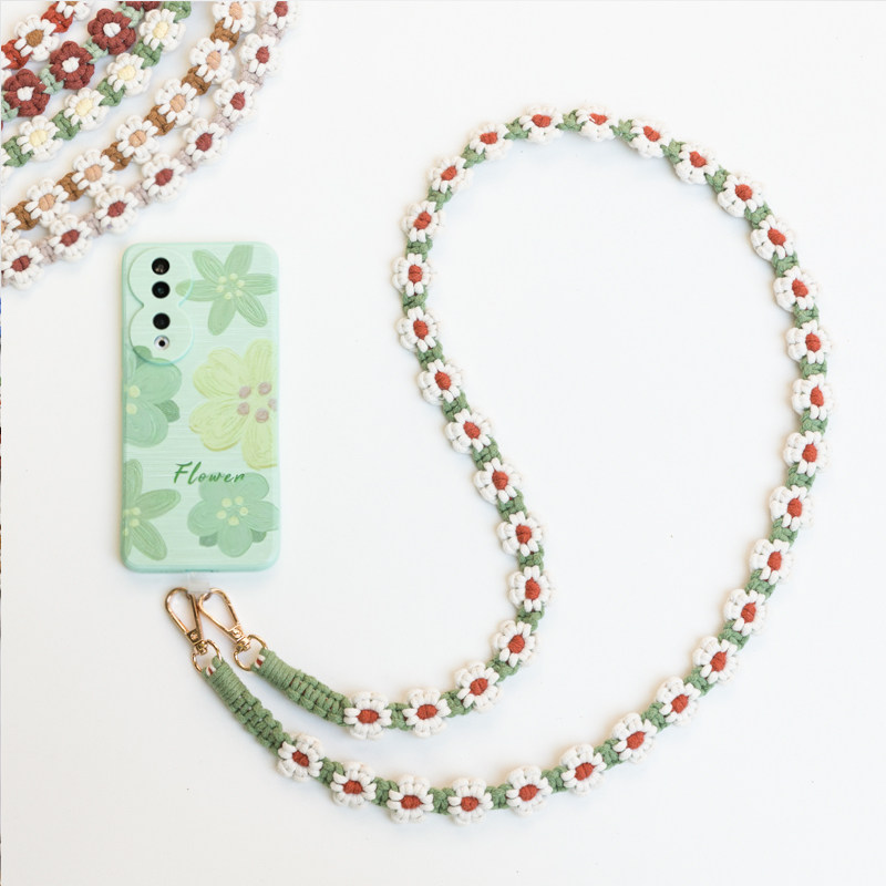 手机挂链挂绳斜挎加长雏菊花朵手工编织棉绳挂脖可拆卸相机包背带