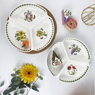 波特美林陶瓷分格盘家用厨房创意分隔三格分餐盘子防串味早餐碟子