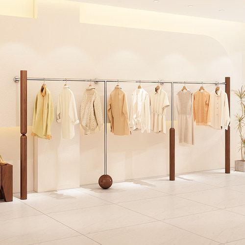 服装店展示架不锈钢木纹色上墙架