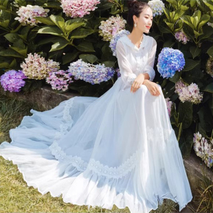 超仙新疆三亚沙漠海滩旅游度假真丝桑蚕丝连衣裙连帽防晒大摆长裙