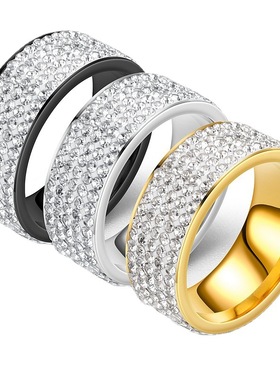 欧美潮流爆款五排钻钛钢戒指女