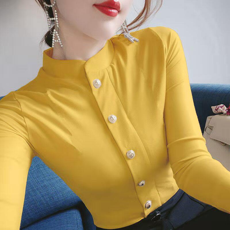 加绒/不加绒长袖t恤女2024秋冬新款修身纯色百搭半高领打底衫上衣