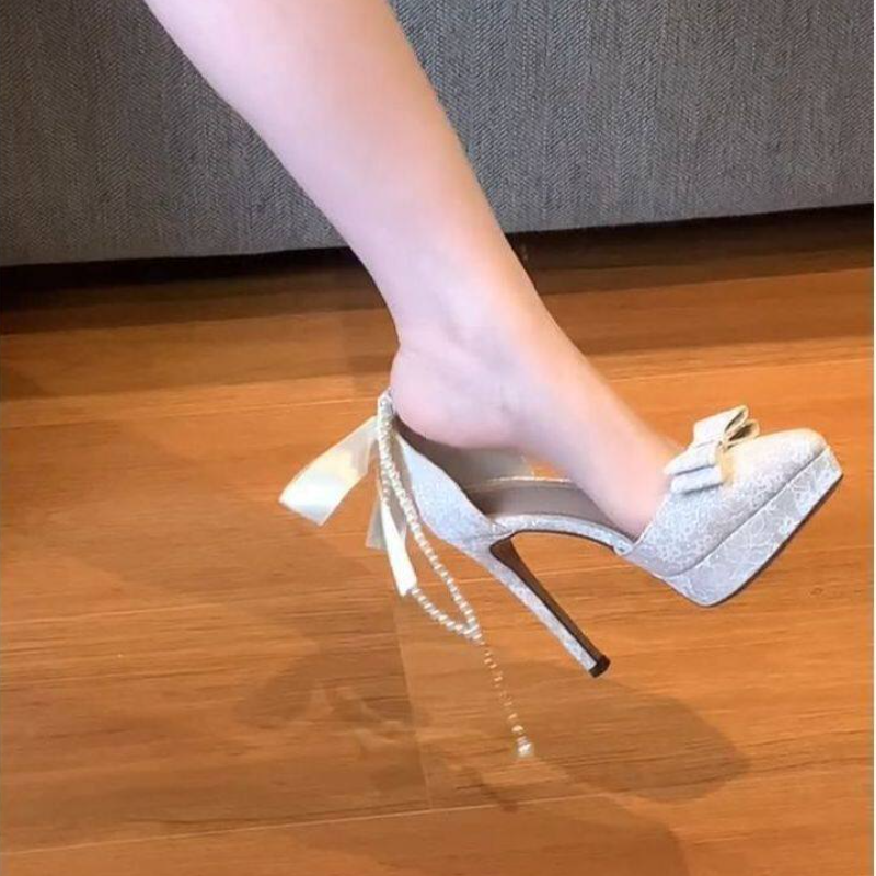 小个子绝美新娘婚鞋中空蝴蝶结珍珠蕾丝高跟鞋中式旗袍细跟单鞋,女鞋,深口单鞋,淘宝优惠券,粉丝福利购,淘宝优惠卷