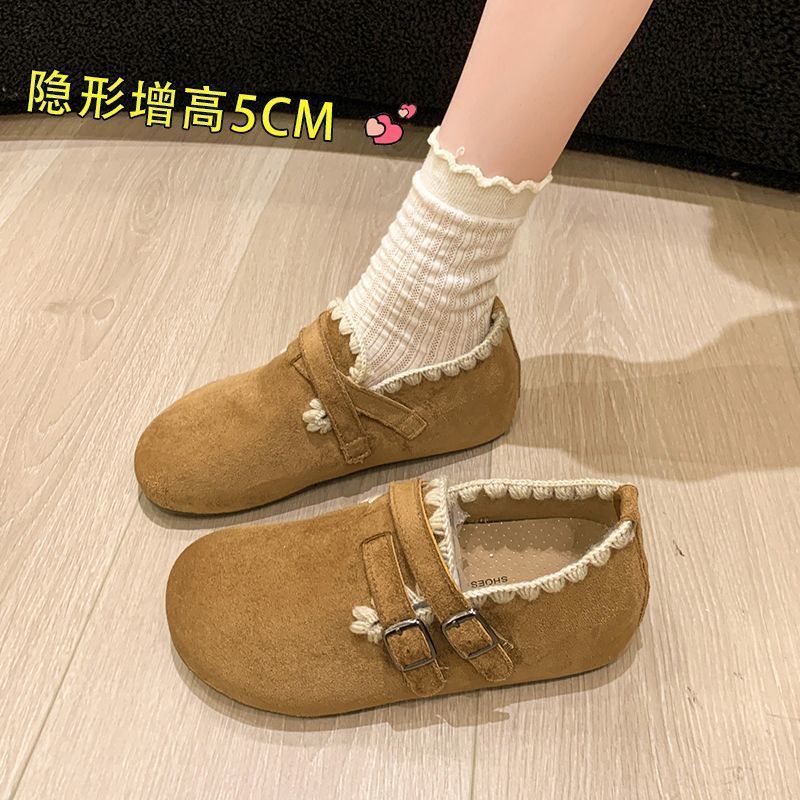 2025韩版新款时尚刺绣秋季爆款厚底增高脚蹬单鞋复古勃肯全包单鞋