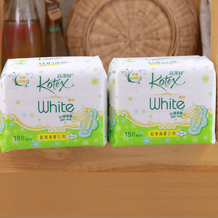 Kotex高洁丝卫生巾唯白超薄护翼3D超爽透气日用18片23cm进口2包装