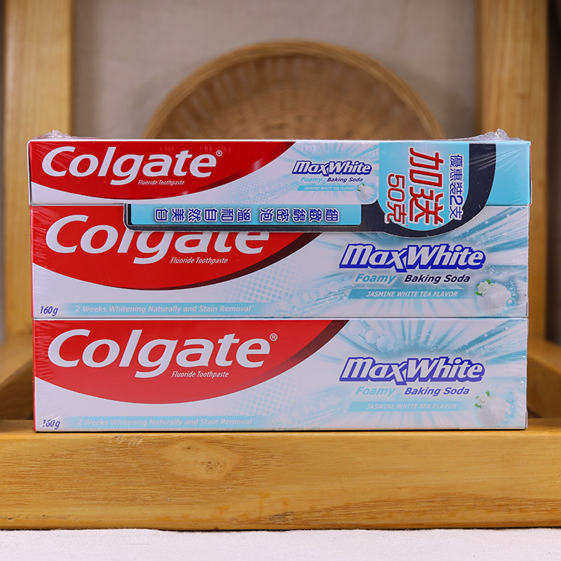 Colgate高露洁牙膏160g含氟纯净美白小梳打茉莉白茶清香进口3支装