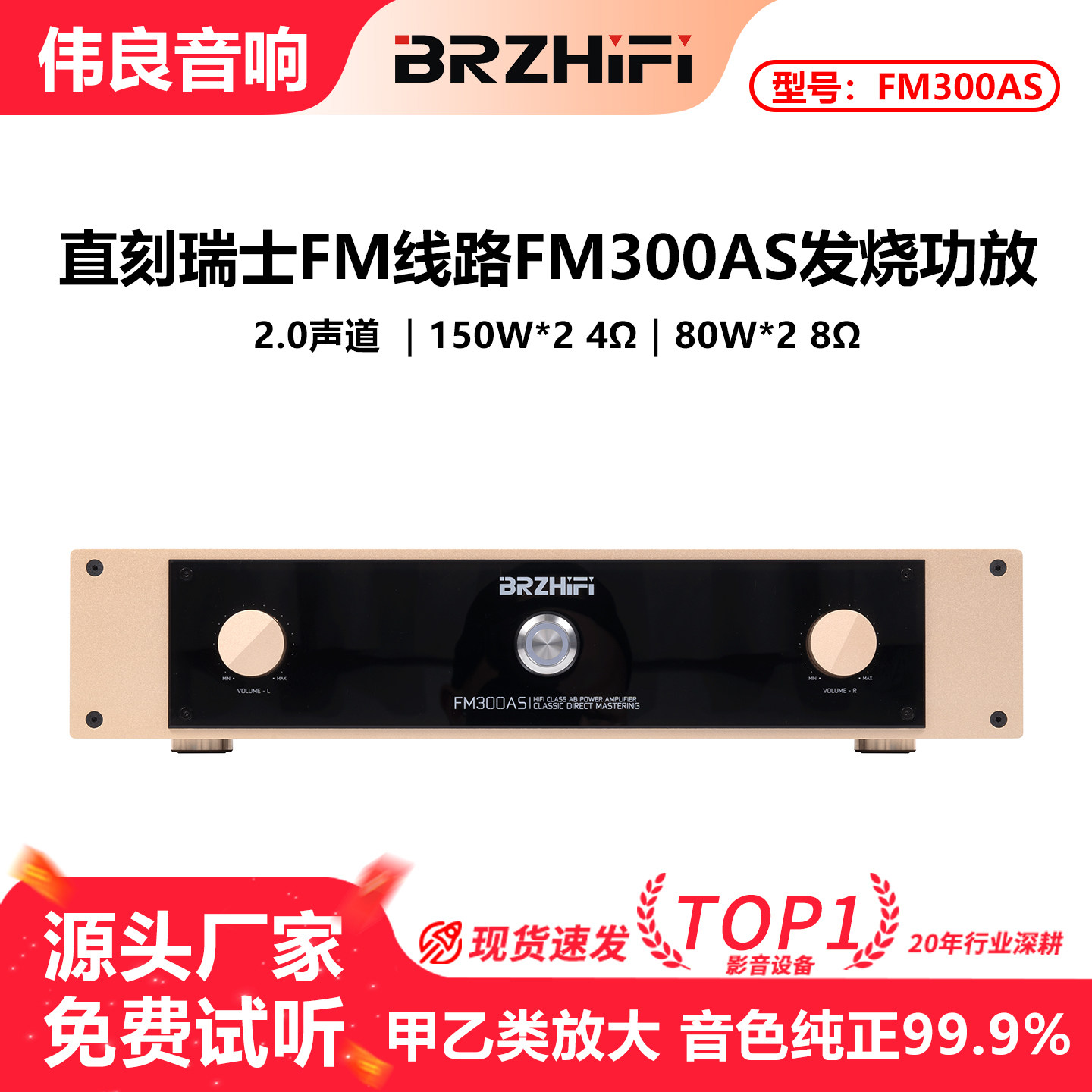伟良大功率功放机FM300AS发烧hifi甲乙类后级音响直刻瑞士FM线路