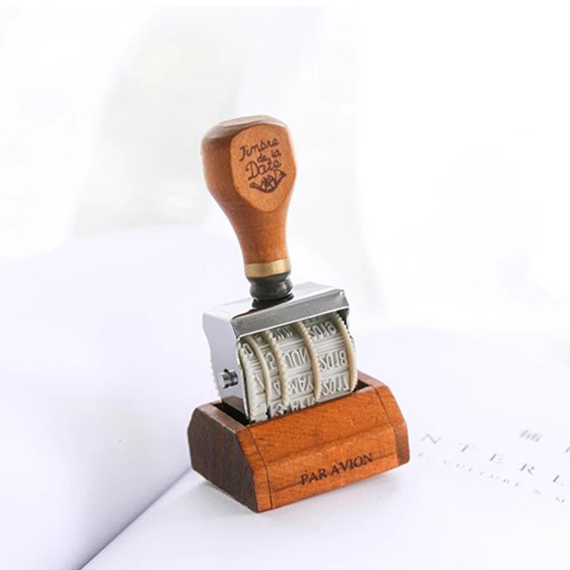 日期印章复古木质手柄日期印章滚轮印章英文日期印章