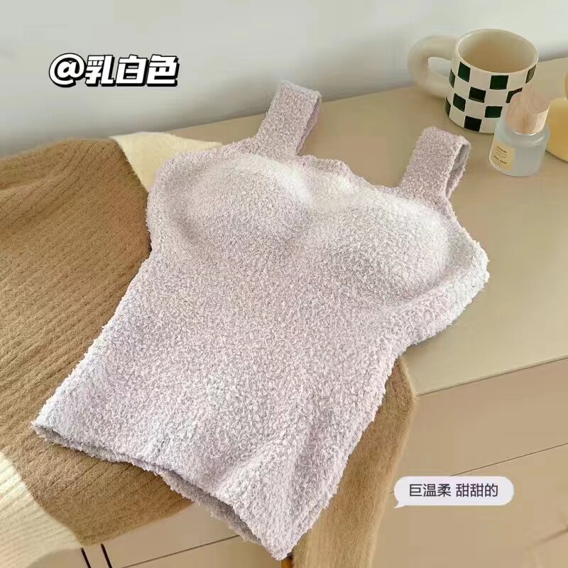 플러시 내부와 두꺼운 벨벳 및 가슴 패드 올인원 열 속옷베이스 레이어가있는 여성용 가을 겨울 램스 울 열 조끼