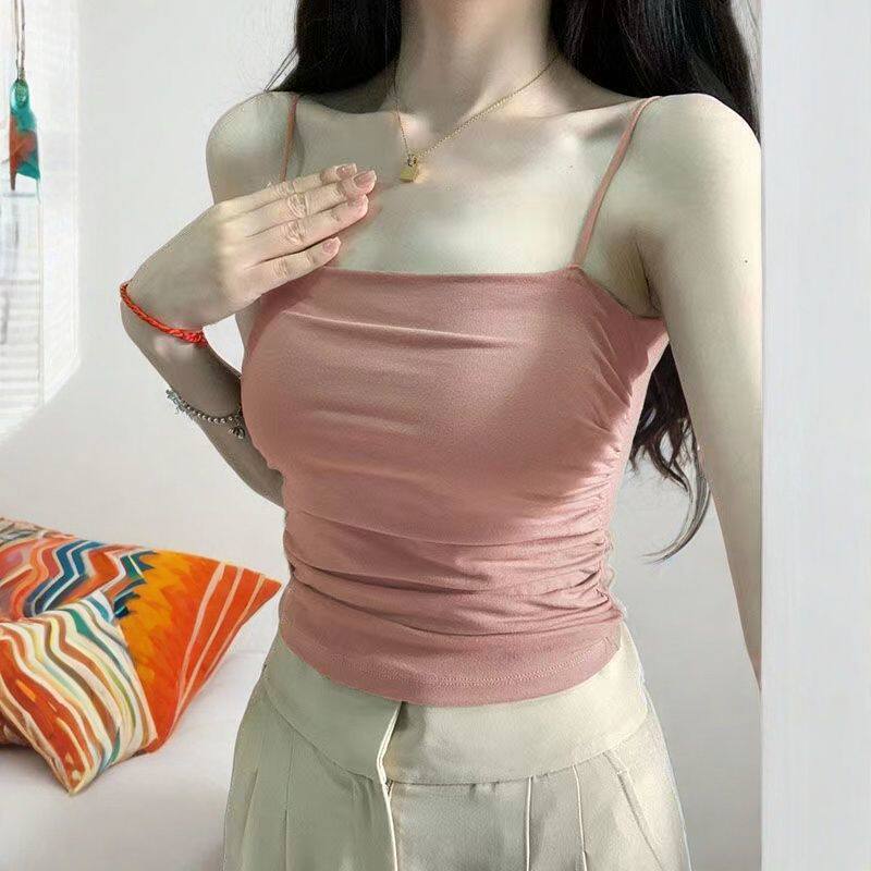 辣妹纯欲褶皱吊带背心女夏季