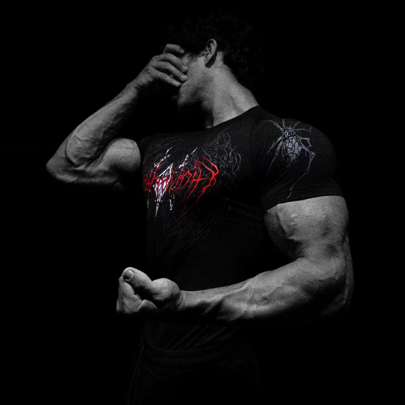 thumbnail for American street hot gothic style, unisex tight, high-stretch fitness exercise, quick-drying, breathable T-shirt, short-sleeved tide