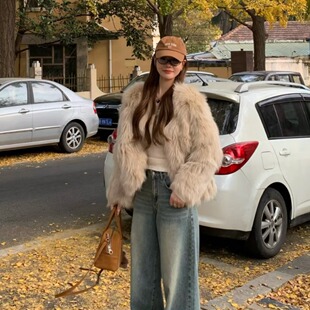 仿狐狸毛皮草年轻款 新款 冬季 夹棉环保毛毛外套女 迷雾少女