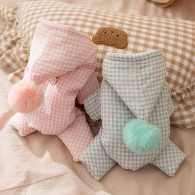 宠物衣服四脚棉衣圣诞节纯色格纹