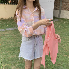 Real price real shot Korean version 2021 summer New Retro Tie Dye sunscreen shirt loose and versatile Long Sleeve Shirt