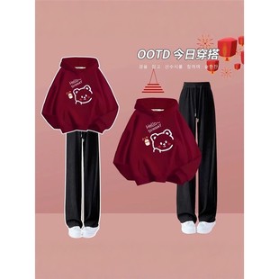 法国Uamtor女童秋冬季新款运动加绒卫衣套装学生衣服搭配大童冬装