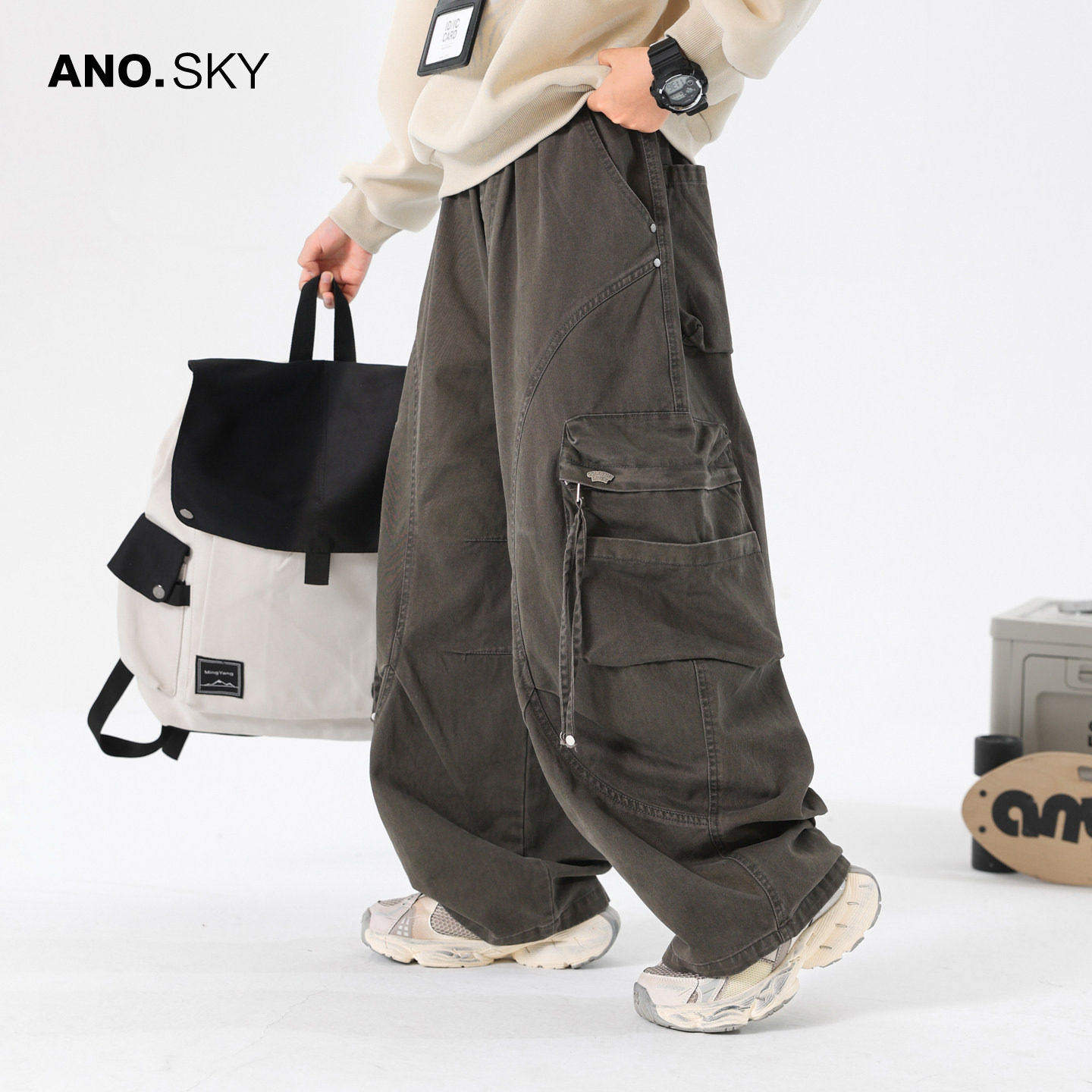 anothersky 男童春秋季阔腿运动工装裤2026新款儿童秋装休闲长裤