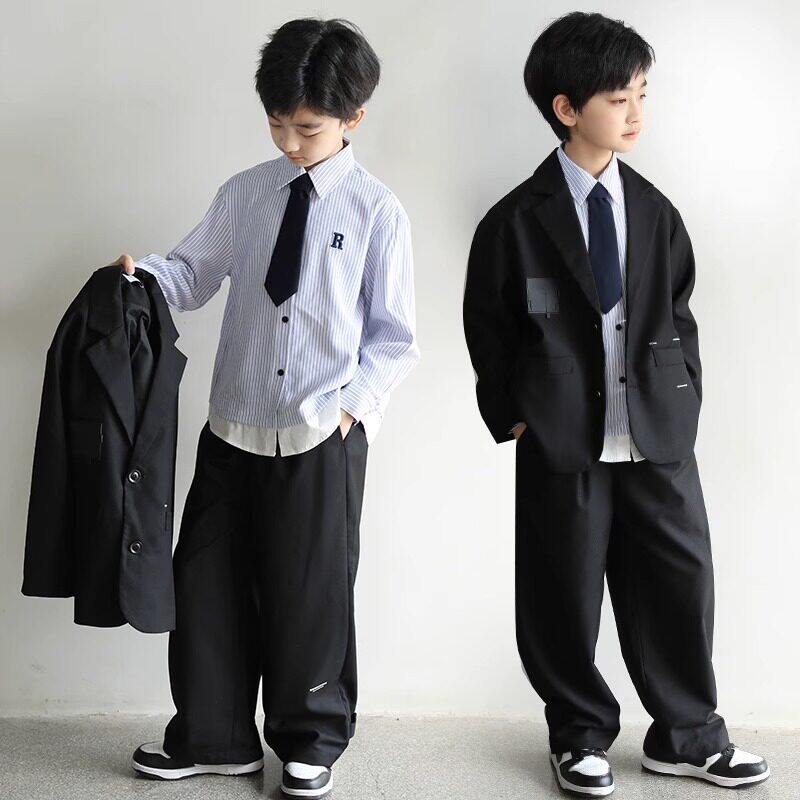 韩国男童西装休闲套装2026春秋款男孩高端礼服帅气中大童西服炸街