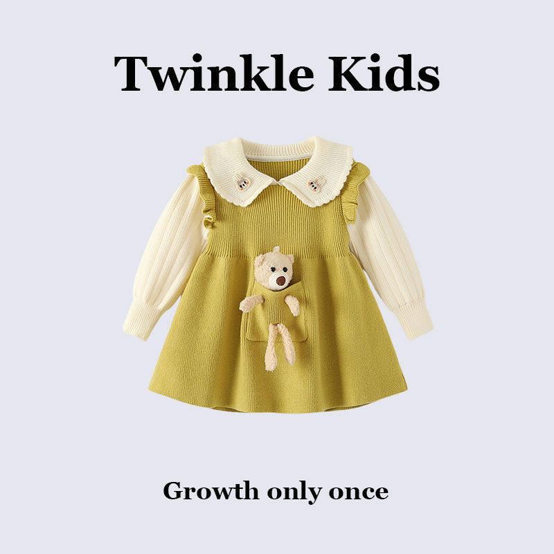 Twinkle Kids~女童秋装针织裙公主裙子卡通毛衣裙秋冬翻领洋装