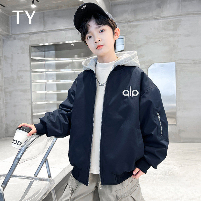 韩国TY童装潮牌男童夹棉加厚外套秋冬季中大童保暖连帽夹克棒球服