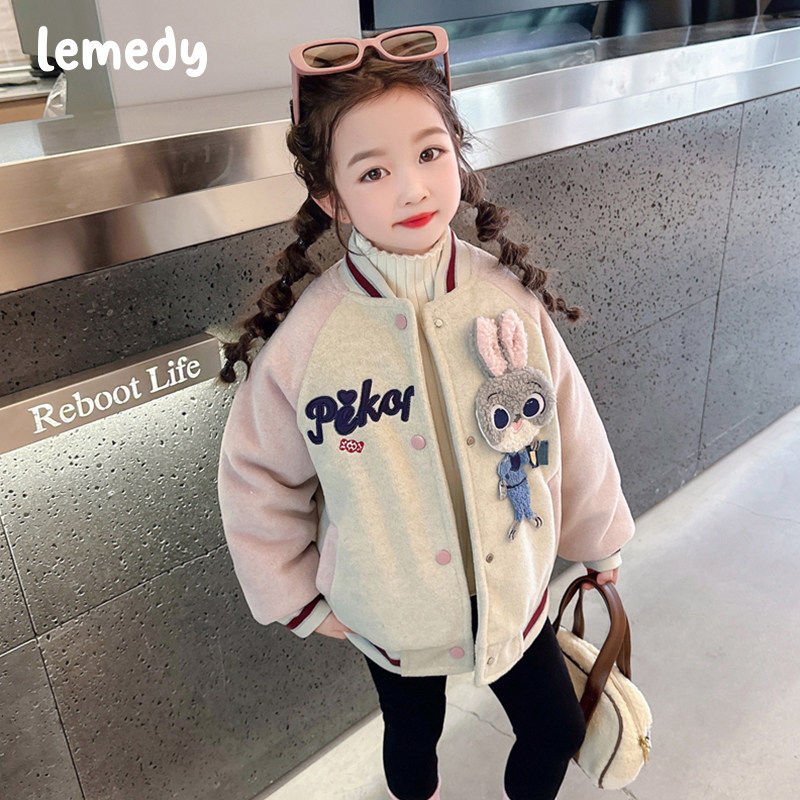 韩国Lemedy女童夹棉棒球服外套冬季2025新款儿童加厚冬装休闲上衣