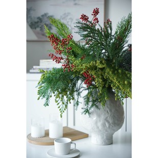 混搭插花鲜花水养真花新鲜松枝鲜切松树枝雪花松冬青红果花瓶插花